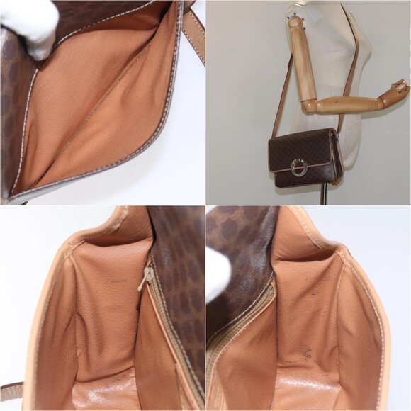 CELINE Macadam Canvas Circle Shoulder Bag PVC Leather Brown Gold Auth 115903 - Picture 15 of 16